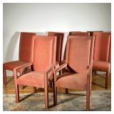 (6PC) SALMON PINK DINING CHAIR SET | Includes; 2 armchairs and 4 dining chairs completely upholstere