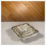 (3PC) PORCELAIN BASKET SET | Three ornate porcelain baskets with flowery detailing and gold rims. - 