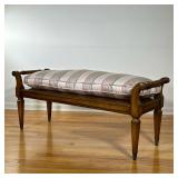 KAMED WOODEN WINDOW BENCH | Beautifully carved wooden bench with striped pillow topping. - l. 47 x w