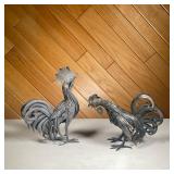 (2PC) PAIR OF WROUGHT IRON COCKS | Two metal formed decorative chickens One signed Leonardi - Italy.