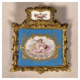 ANTIQUE BRASS CARD WRITING TRAY | More research into this needed Showing small painted scene of 2 cu