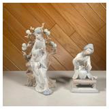 (2PC) LLADO JAPANESE WOMAN FIGURINES | Two Japanese women figurines, one glazed and standing the oth