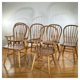 (6PC) WINDSOR STYLE DINING CHAIRS | Set of spindle bow back dining chairs with two armchairs and fou