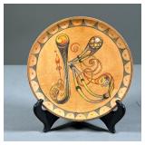 HAND PAINTED DECORATIVE WOOD PLATE | Colorful hand-painted wooden plate with a green felt protective