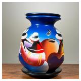 PAINTED CANDLE VASE | Hand-painted Mexican or South American candle vase with star and moon cutouts 