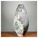 LARGE TURNED STONE VASE | Large vase carved from stone with gorgeous natural marbled patterns in bla