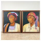 (2PC) MIGUEL CHAVEZ SOJUEL PAINTINGS | A pair of oil on canvas portraits by Miguel Chaves Soujel fea