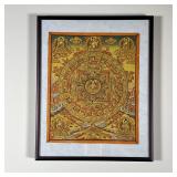 MINIATURE THANGKA PAINTING | Tibetan Buddhist Thangka painting in yellow and red tones featuring fig
