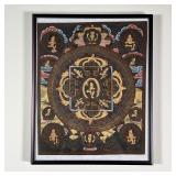 MANDALA ILLUSTRATION | Tibetan Buddhist Thangka painting in dark tones featuring figures in a mandal