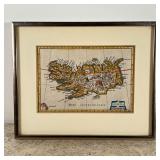 MAP OF FRISLAND | Colored engraving of an island, framed with glass on both sides. Frisland is a pha