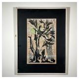 DOROTHY BROWDY KUSHNER WOODCUT PRINT | Colored woodcut titled "Lilies" by Dorothy Browdy Kushner. 11