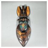 AFRICAN CARVED WOOD MASK WITH BEADWORK | Carved African mask with colorful beadwork on face and inla