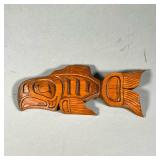 PACIFIC NORTHWEST SALMON CARVING | “Salmon” wood carving by Native artist James Wade French, Dakelh 