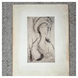 PRINT AFTER MODIGLIANI | Print of a woman wearing a robe and turban. 7 x 12 in., Subject. - w. 14 x 