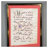 MEDIEVAL ILLUMINATED PARCHMENT | Sheet music on parchment, hand painted. - w. 17 x h. 22 in (frame) 