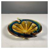 ART GLASS BOWL | Colorful yellow and blue artistic glass bowl with a modern twist. - w. 9.75 in 