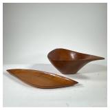(2PC) EMIL MILAN & OTHER WOOD CARVED ITEMS | Including a triangular wooden teak bowl signed "Emilan"