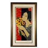 CONTEMPORARY LITHOGRAPH | Girl with flowers. Lithograph on paper. 28 x 13 in., sight. Numbered 250/2