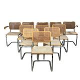 (11PC) MARCEL BREUER / CESCA DINING CHAIRS | Chrome with wood frames and caning. Impressed "made in 