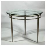 BRUSHED METAL & GLASS SIDE TABLE | h. 23 x dia. 28 in