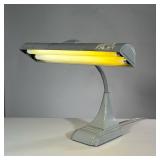 RETRO WORK TABLE LIGHT | Gray painted with a gooseneck mount - l. 18 x h. 16 in (approx.)