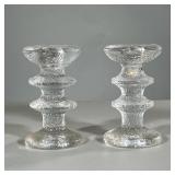 PAIR MOTTLED GLASS CANDLESTICKS | h. 5 in