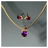 (3PC) AMETHYST, DIAMOND, & 14K GOLD DEMI PARURE | Including a pendant with central oval mixed cut am