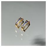 PAIR SAPPHIRE, RUBY, DIAMOND & 18K EARRINGS | Designed a line of 4 channel set square cut sapphires 