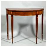 INLAID DEMI-LUNE TABLE | l. 35.5 x w. 14.5 x h. 31 in (width to center)