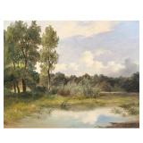 FRIEDRICH GAUERMANN (1807-1862) | Pond scene oil on paper. 12 x 16.25 in., sight depicting trees and