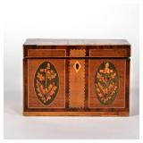 FANCY INLAID TEA CADDY | 19th Century The lid having an inlaid shell within contrasting wood borders