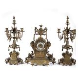(3pc) G. PHILIPPE FRENCH BRONZE CLOCK GARNITURE | Including a clock, marked "G. Philippe" on the mov
