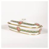 MINTON GILT COVERED BUTTER DISH | With green and gold decoration and hand, painted roses, inside of 