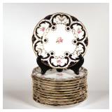 (12pc) COALPORT / TIFFANY & CO. PLATES | Each with hand-painted roses and borders of cobalt and gilt