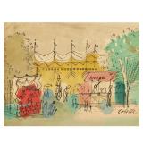 CHARLES COBELLE (1902-1998) | Carnival scene showing figures before a big tent. Oil on canvas mounte