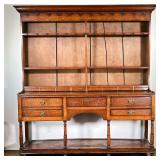 ANTIQUE WELSH DRESSER | Three plate racks with two rows of cup hooks over a lower row of 8 small dra