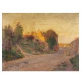 ALEXANDER GRINAGER (1865-1949) | Villagescape at sunset. Oil on canvas. Signed lower right. 25.5 x 1