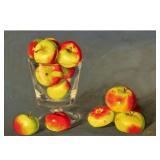 SONDRA LIPTON (20TH CENTURY) | Still life of apples in a glass. Oil on board with lacquer. Signed lo