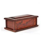 ABALONE INLAID BOX | Carved wood box with abalone inlaid hinged lid - l. 9.5 x w. 5 x h. 3.5 in. 