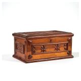 FOLK ART CARVED STAR BOX | Folk art carved wood box, with carved and applied heart, star, and diamon