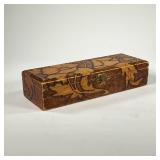 1905 ART NOUVEAU BOX | Hand carved box with floral motif, having a hinged lid; signed on the bottom,