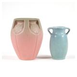 (2pc) ROOKWOOD POTTERY VASES | Including a blue mat glaze vase of small size with double handles (XX