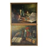 (2pc) 19TH CENTURY STILL LIFES | Library still lifes with books. Oil on canvas. 18.25 x 14.25 in. No