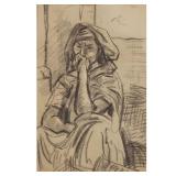 MARION GREENWOOD (1909-1970) | Robed figure seated. Charcoal on paper. Signed "Marion Greenwood, Mex