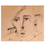 GINO HOLLANDER (1924-2015) | Stylized portrait. Ink on paper. Signed and dated 1.24.63 lower left. 1