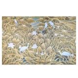 M.D. NGURAH / UBUD PAINTING | Birds and foliage in a riverscape. 52 x 33 in., stretcher. Balinese pa
