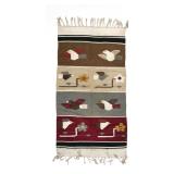 HAND WOVEN NATIVE AMERICAN RUG | With eagles and other birds approaching a flower - l. 54 x w. 27 in