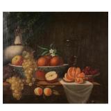 19TH CENTURY TABLETOP STILL LIFE | Tabletop still life. Showing a blue and white bowl with various f