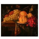 PRIMITIVE STILL LIFE (19TH CENTURY) | Tabletop still life with butterfly. Oil on canvas. 13 x 16 in.