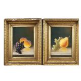 (2pc) 19TH CENTURY PASTEL STILL LIFES | Grapes and other fruit. Pastel on paper. 7.75 x 10.75 in. (e